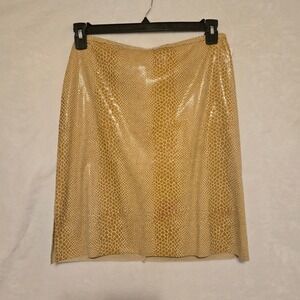 Savvy by DT Studio Yellow Snakeskin Print Faux Leather Pencil Skirt Size 10 NWT